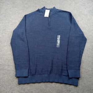 Sonoma Sweater Mens XL Blue Goods For Life Quarter Zip Mock Neck Cotton Knit